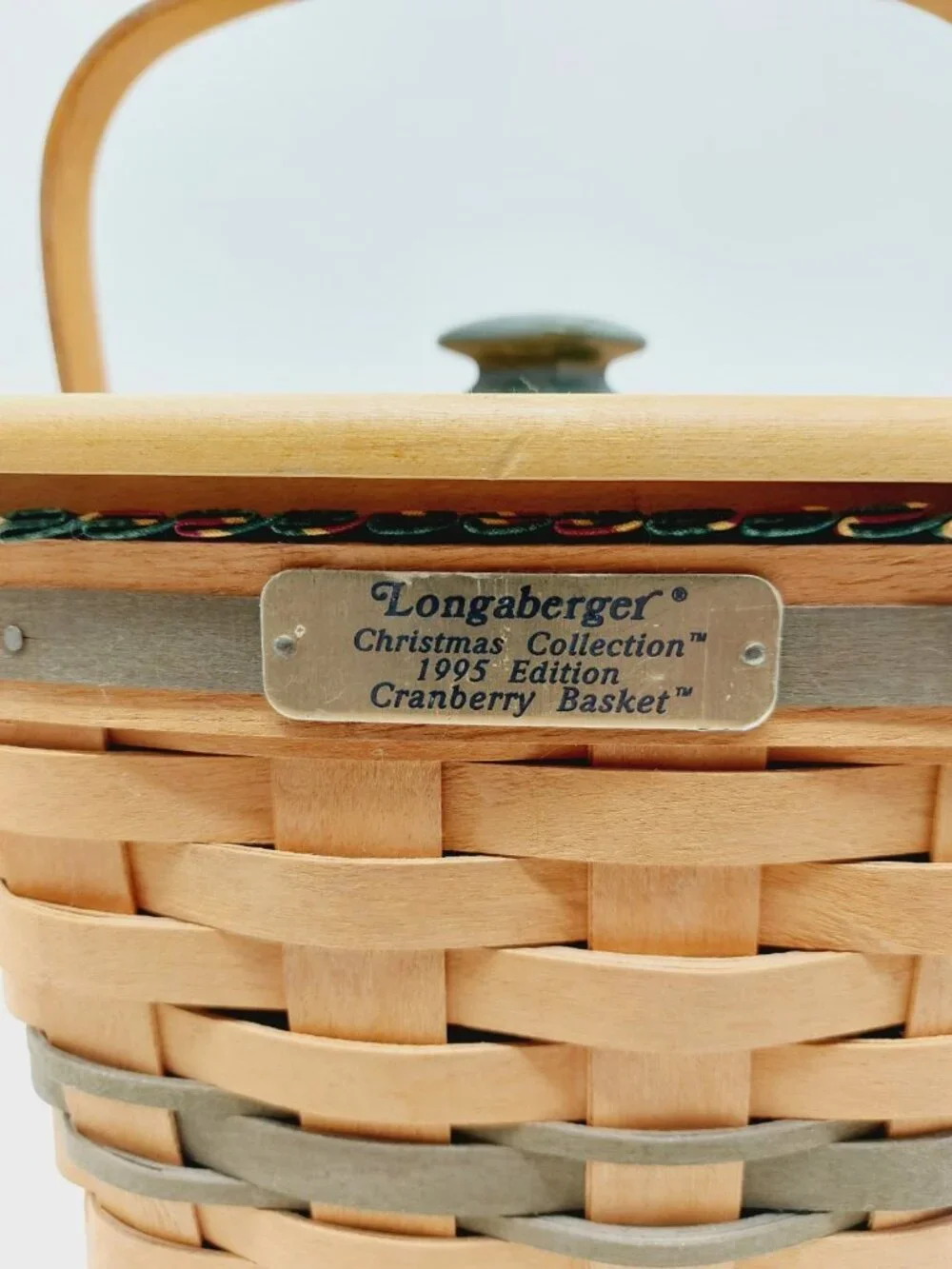 Longaberger Christmas Collection Cranberry Basket W/ Liner Protector 1995
